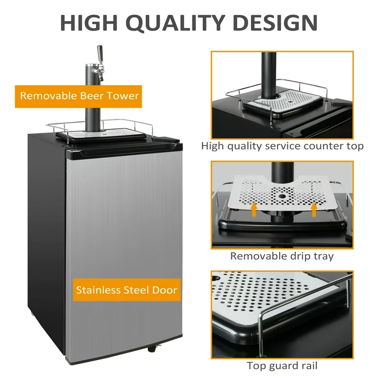 20 Inch Wide Single Tap Stainless Steel Kegerator, Keg Beer Cooler for Beer Dispensing with 4 Casters