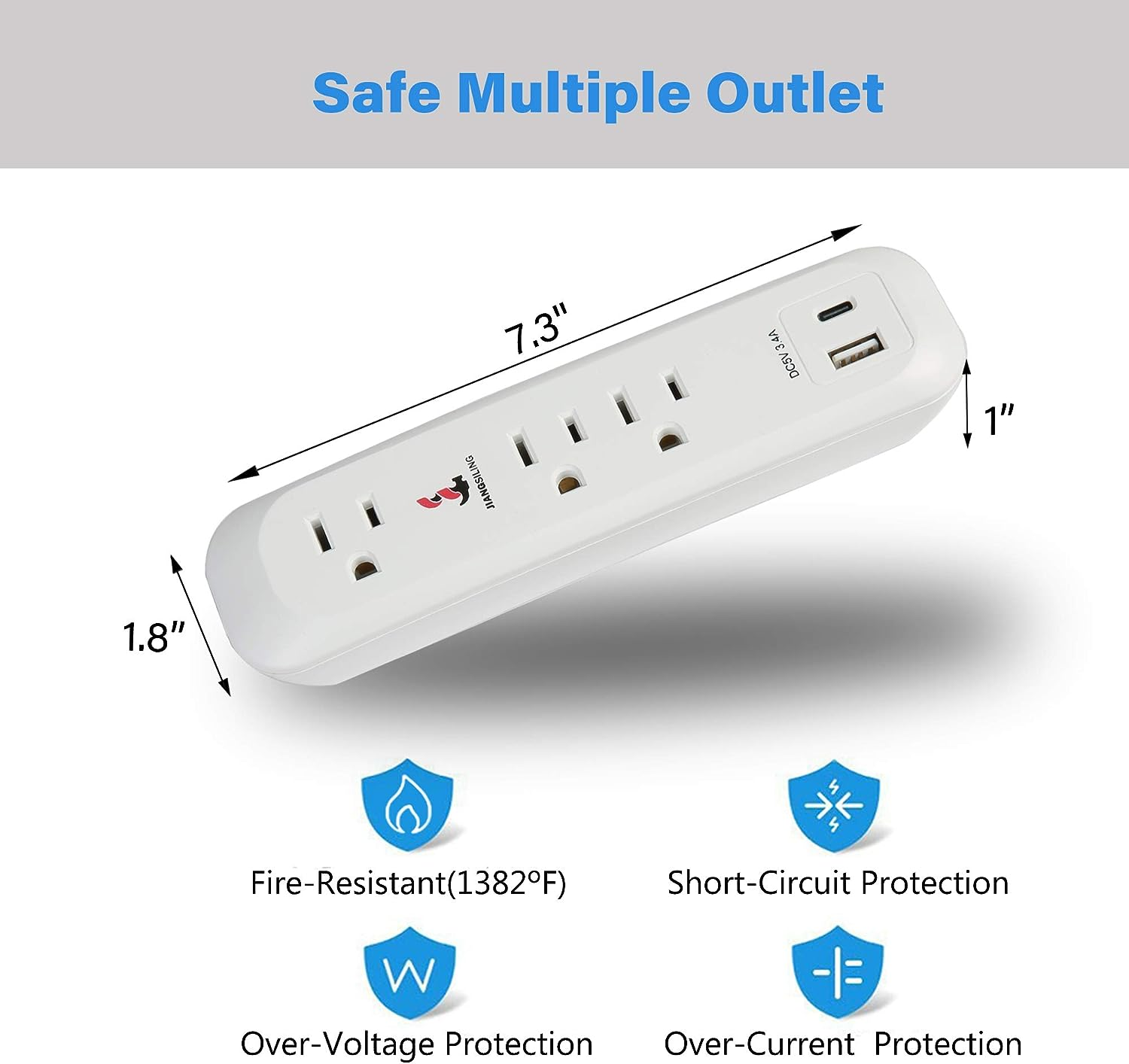 Surge Protector Power Strip with 3 Outlet and USB Port(5V/2.4A) & Type-C Port(5V/3A), 6 Ft Extension Cord