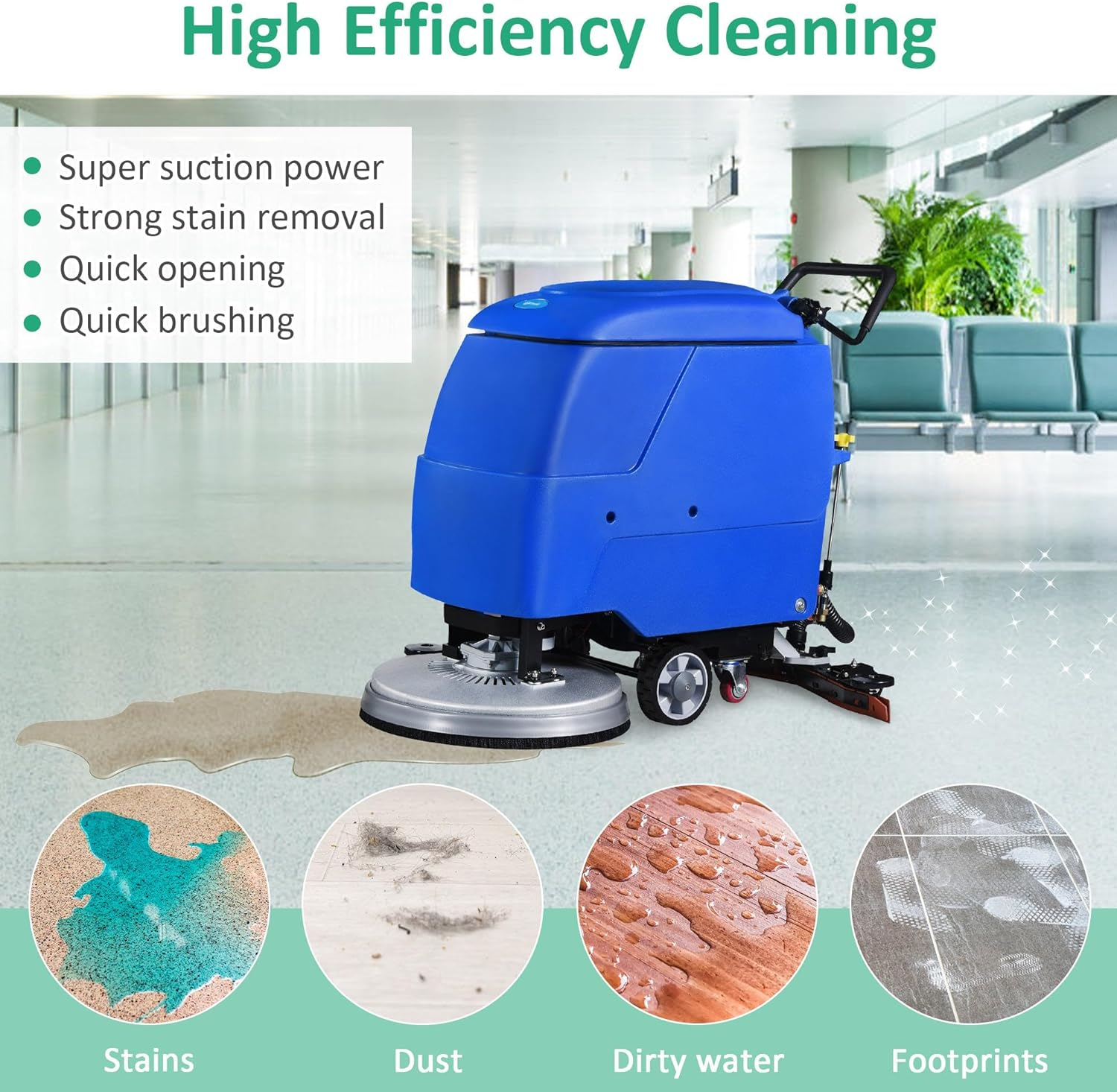 Floor Scrubber with Adjustable Handle with 20.8  Cleaning Path and 2 x 100amh Batteries for Efficient Cleaning