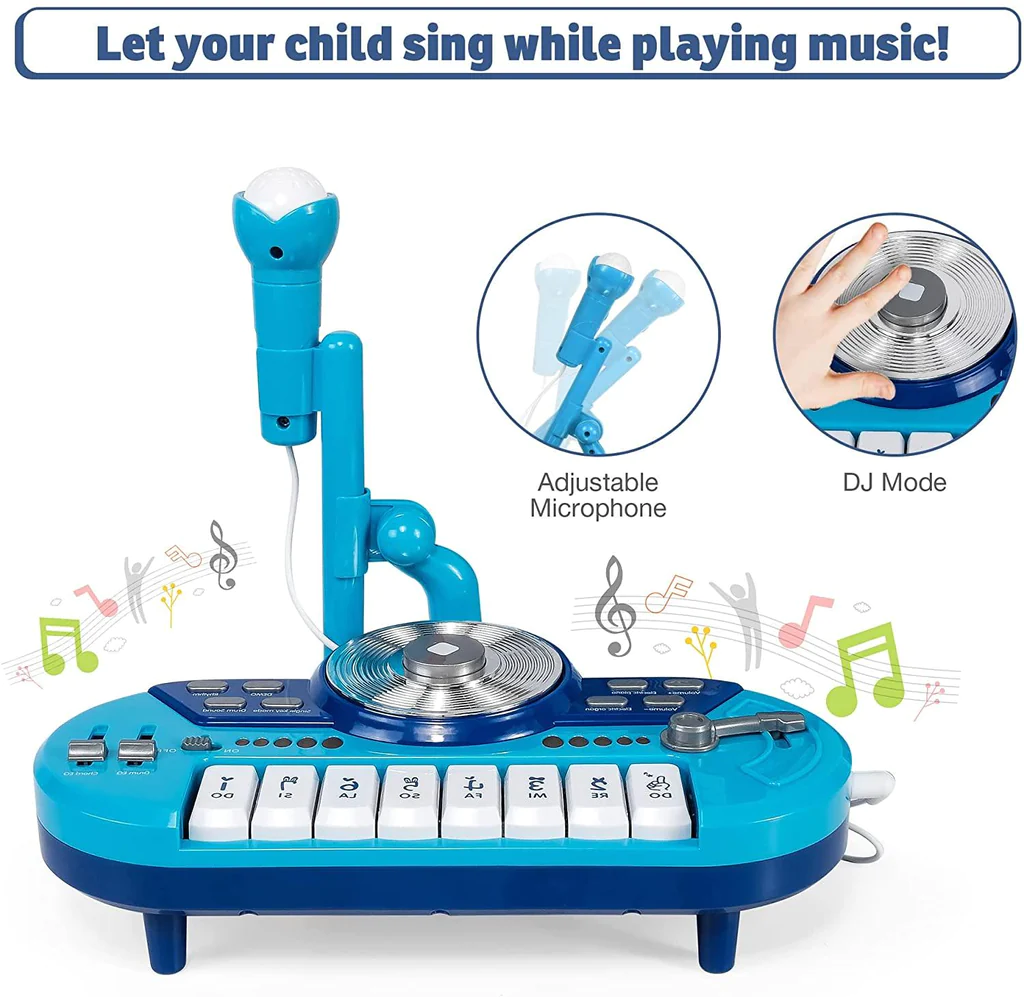 8 Keys Piano Toy Keyboard for Baby & Toddlers with DJ & Microphone, Educational Musical Instruments, Blue