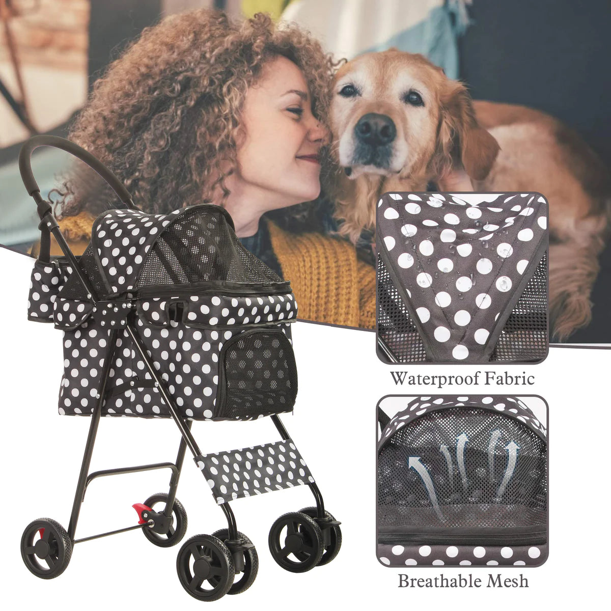 Folding Dog Stroller Travel Cage Stroller for Pet Cat Kitten Puppy Carriages