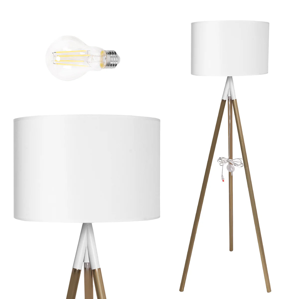 Standing Floor Lamp with 8W LED Bulb Foot Switch Fabric Lamp Shade Tall Stand Up Floor Lamp, Gold