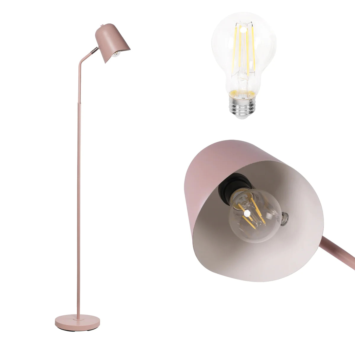 Modern Standing Floor Lamps with 8W LED Bulb, Foot Switch & Adjustable Head, Pink