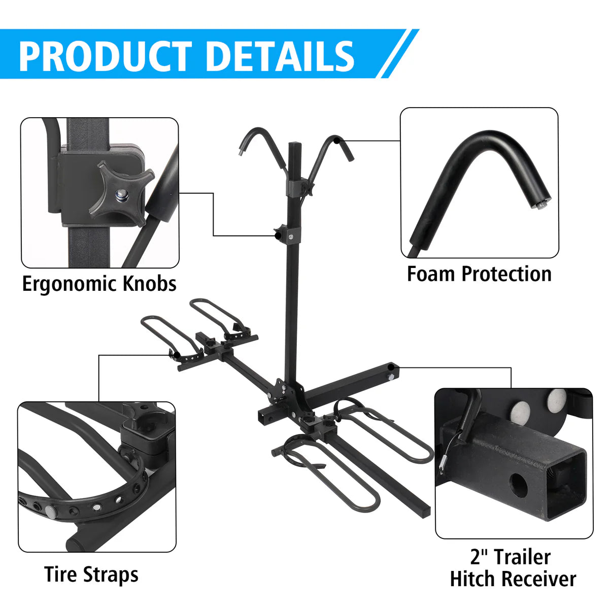 Hitch Mount Bike Rack for 2 Bikes Platform Style Bicycle Carrier for Car with 2  Hitch Receiver, Straight Tube