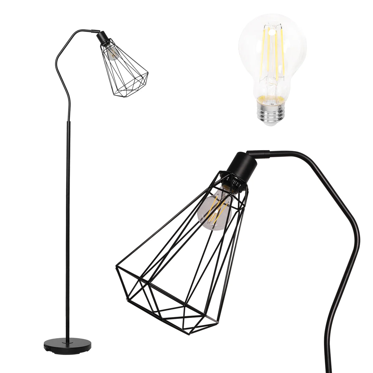 Modern Minimalist Standing Floor Lamps with 8W LED Bulb, Foot Switch & Adjustable Head, Black