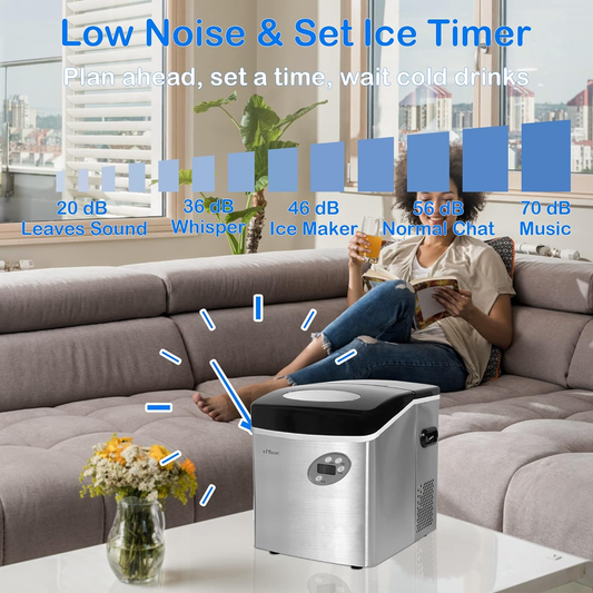 Countertop Ice Maker, Self Cleaning, 48.5lbs/24H, Portable Ice Machine with Hand Scoop for Home Kitchen Party Camping