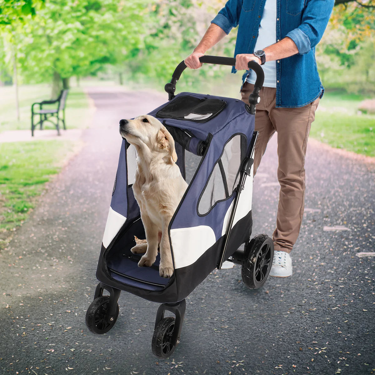 Dog Pet Jogger Stroller Folding Travel Carrier Cart for Small Cat Puppy, 4 Wheels
