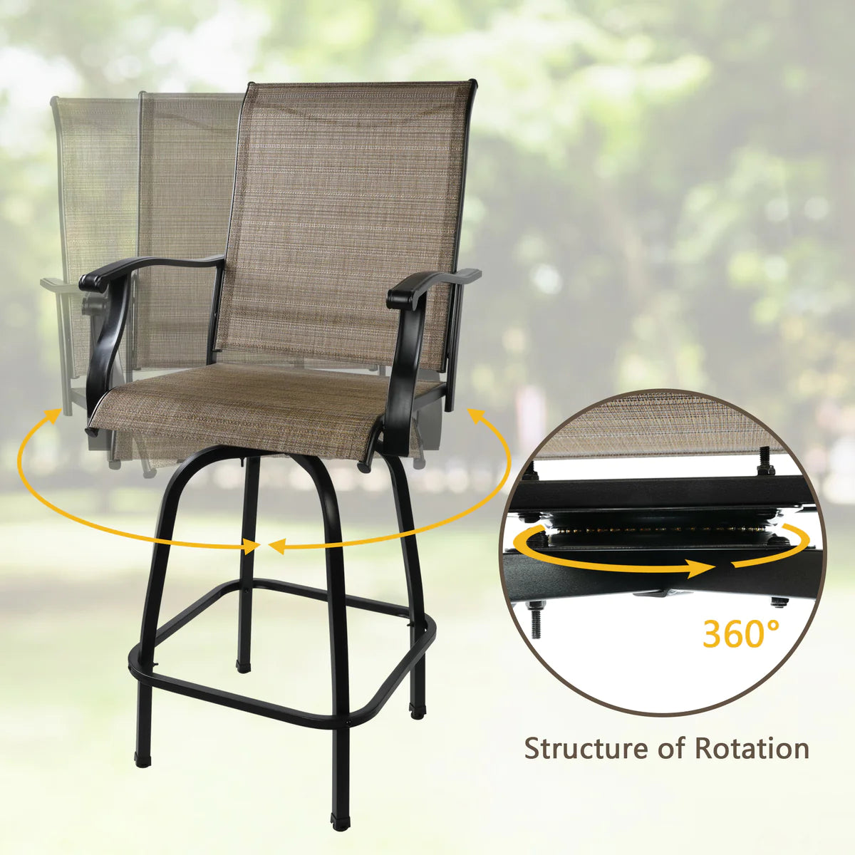 2 Sets of Outdoor Stools Braided Seats with Metal Legs