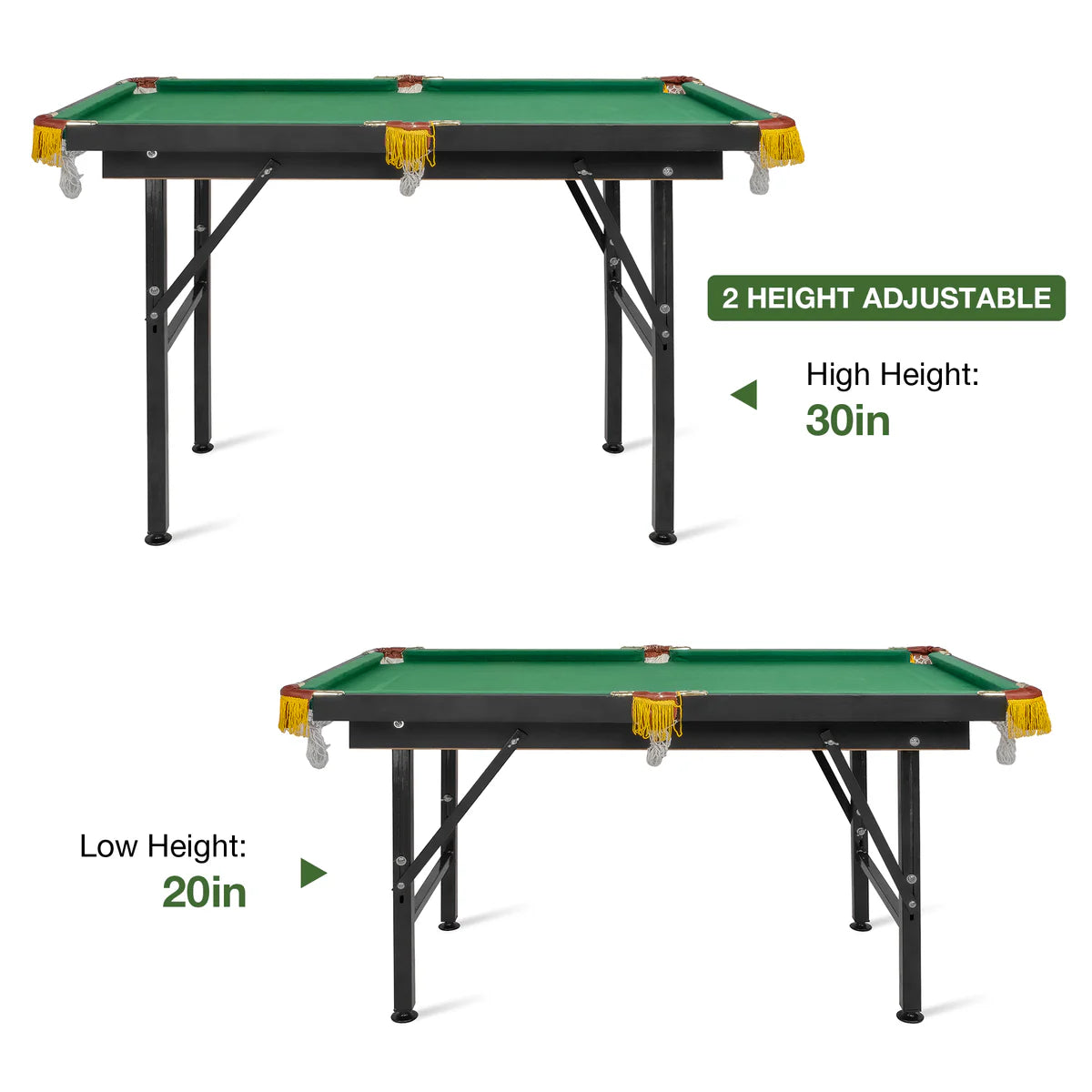 47" Portable Folding Pool Billiard Table 2 Height Adjustable Game Table for Kids, Green | karmasfar.us
