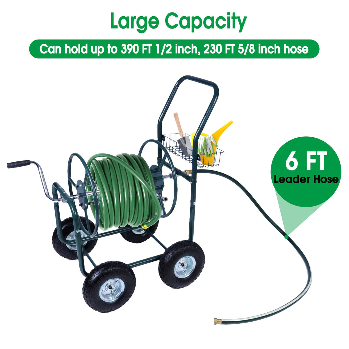 Portable Garden Hose Reel Cart with Wheels with Storage Basket Rust Resistant Water Hose Holder | karmasfar.us
