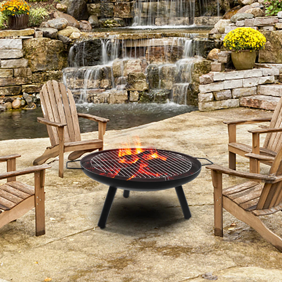 23" Outdoor Patio Round Wood Burning Fire Pit Bowl with Grill and Poker | karmasfar.us