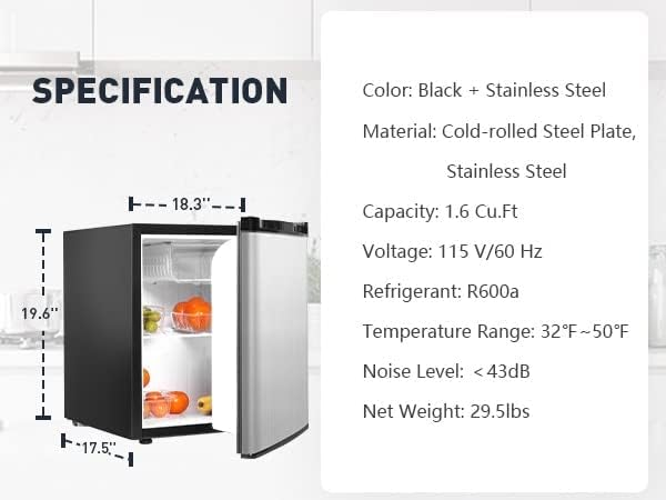 Energy-saving Compact Small Refrigerator, 1.6 Cu. Ft. Adjustable Thermostat Refrigerator with Freezer and Adjustable Legs