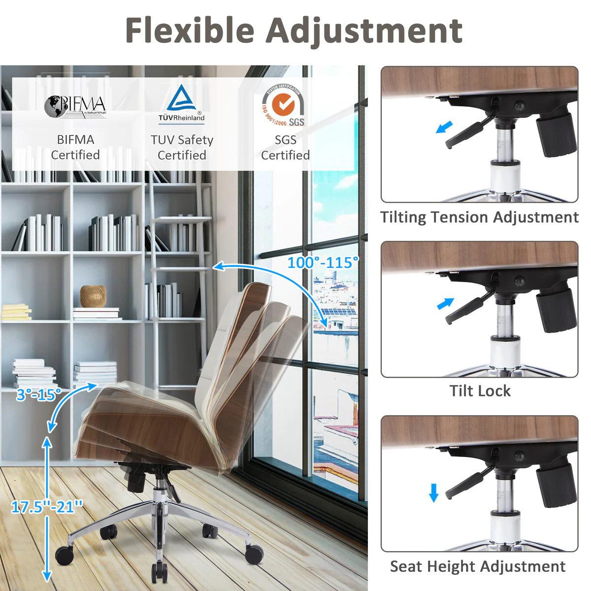 Ergonomic Office Leather Chairs with Tilt and Height Adjustable，Executive，360 Degree Swivel