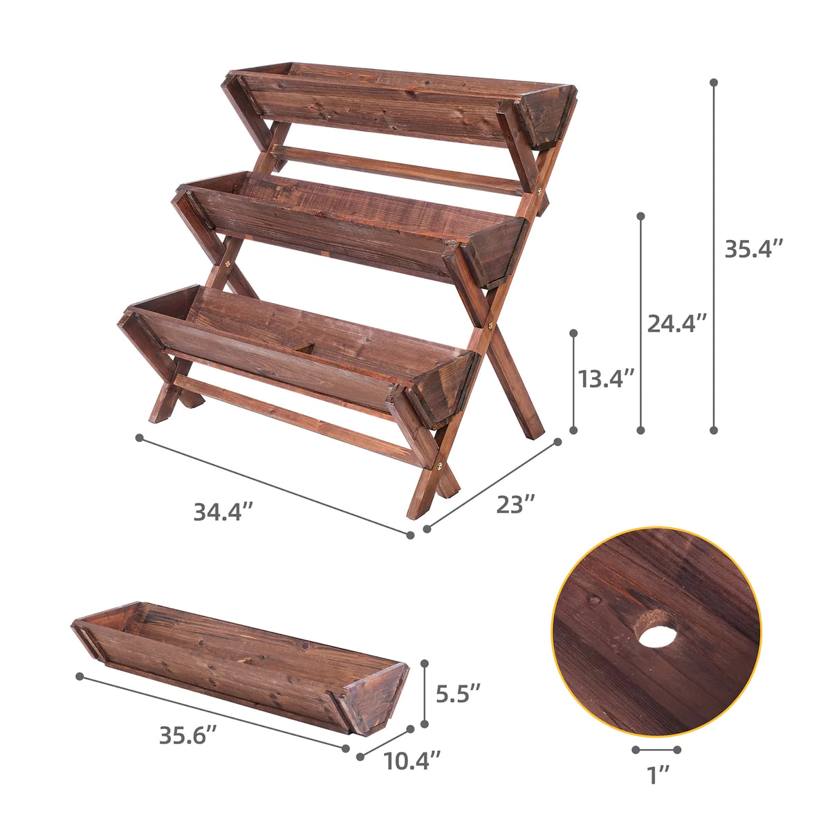 3 Tiers Wooden Raised Vertical Garden Bed Fir Wood Flower Rack