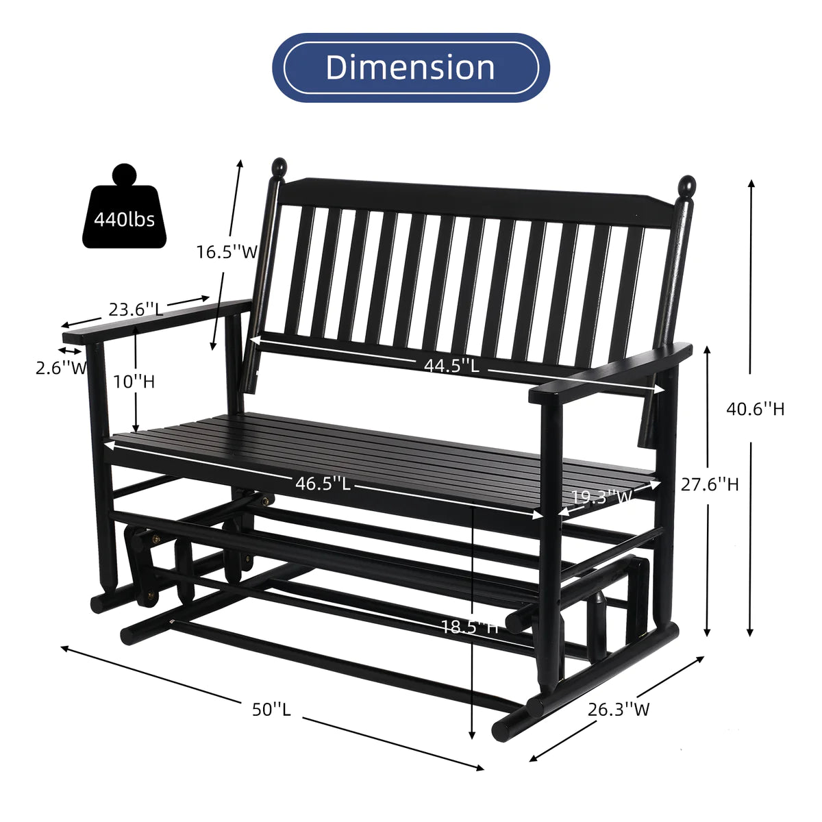 Outdoor Leisure Poplar wood Chair with Lower Layer of Storage Solid and Beautiful, Black