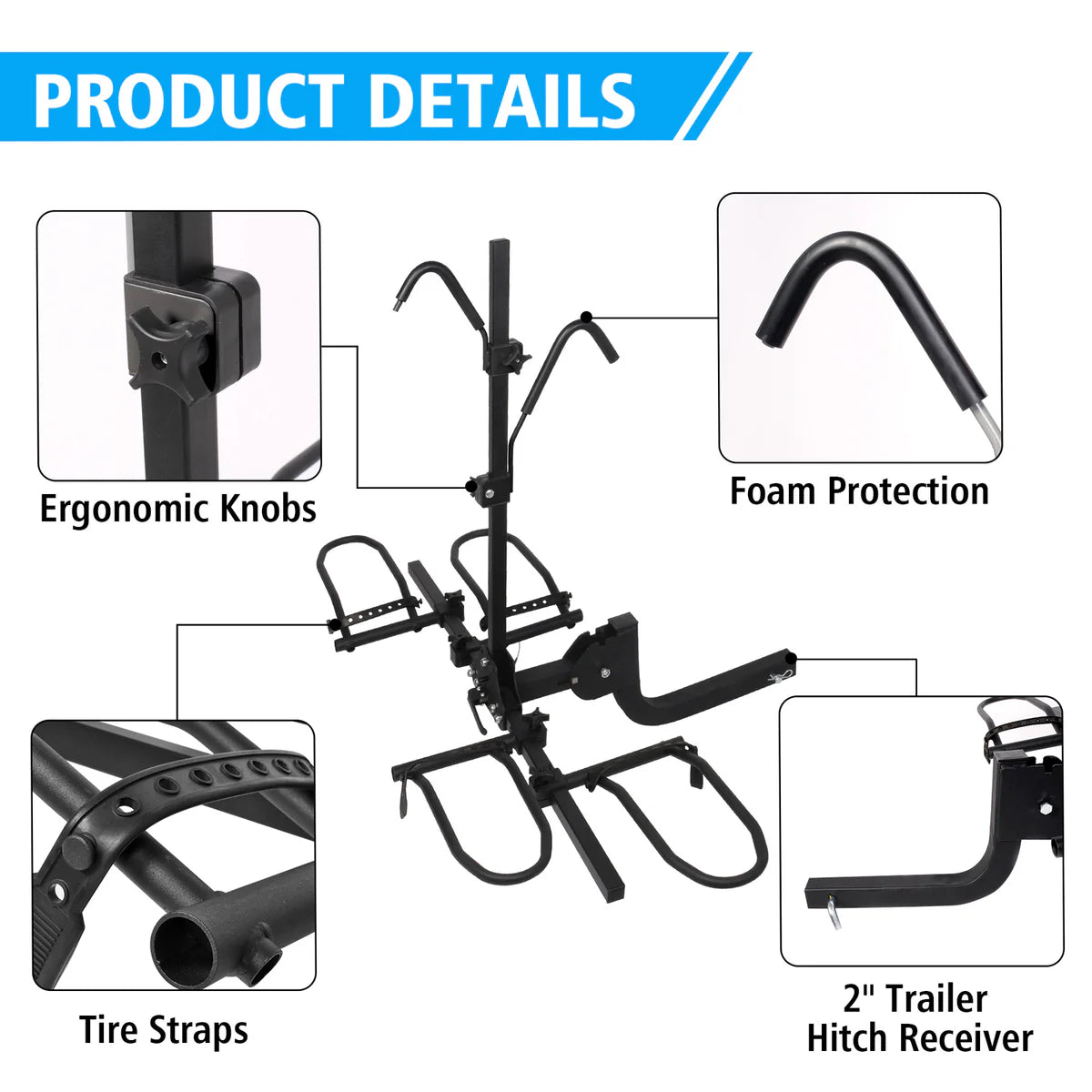 Hitch Mount Bike Rack for 2 Bikes Platform Style Bicycle Carrier for Car with 2" Hitch Receiver, Folding