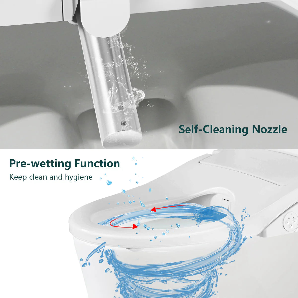 Wireless Remote Control Electric Bidet Fits Elongated Toilets with Adjustable Nozzle, Multiple Spray Modes, Warm Air Dryer andNightlight