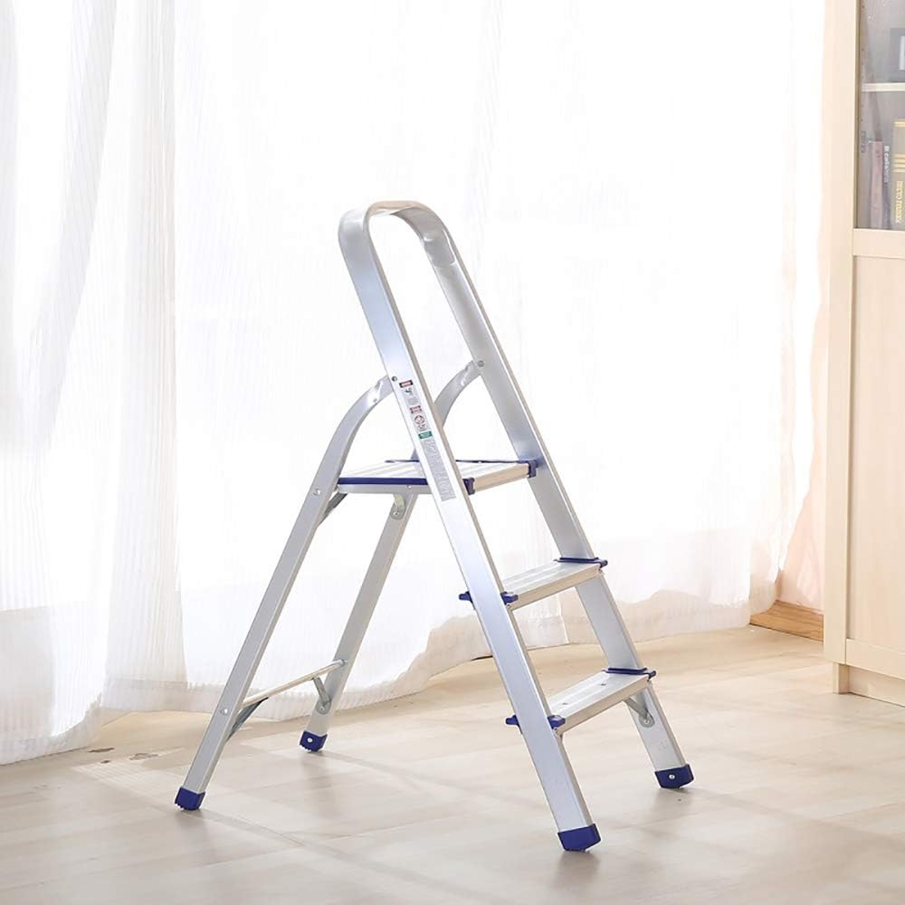 3 Step Non-Slip Aluminum Ladder Folding Platform Stool with 330 lbs Load Capacity Silver