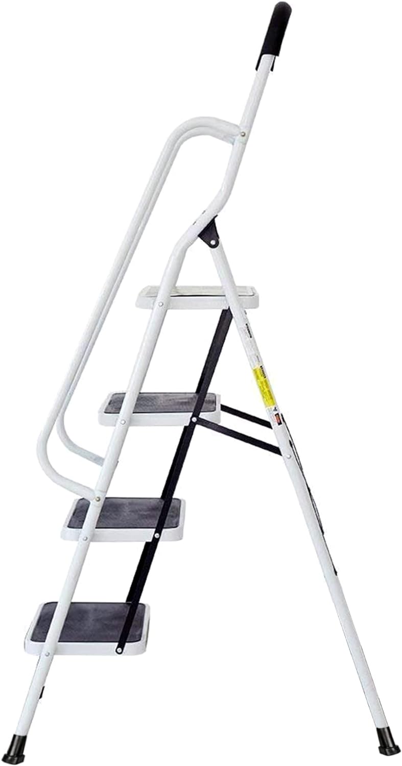 Folding 4 Step Ladder with Handrails for Home Kitchen,Anti-Slip Safty Steel Step Stool 300LB