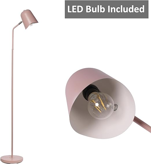 Modern Standing Floor Lamps with 8W LED Bulb, Foot Switch & Adjustable Head, Pink