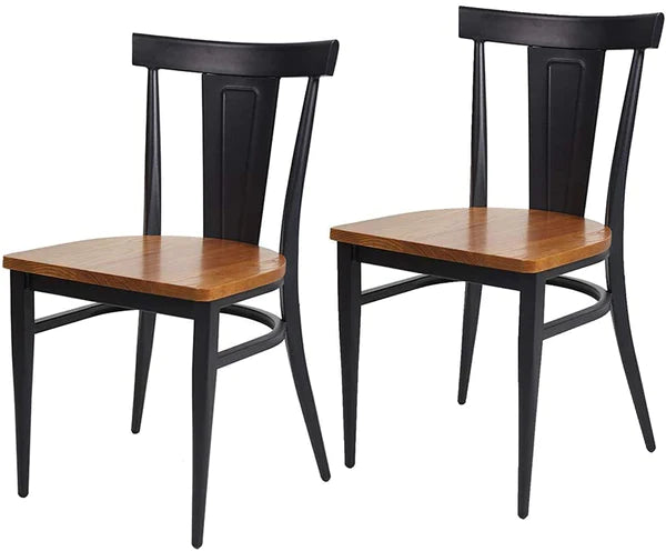 2 Set of  Dining Room Side Chair Wood Kitchen Chairs with Metal Legs Fully Assembled, Retro Back, Black