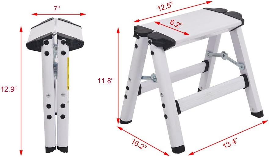 2 Step Stool Light Weight Aluminum Step Ladder with a Secure Standing Platform 330 lbs Capacity