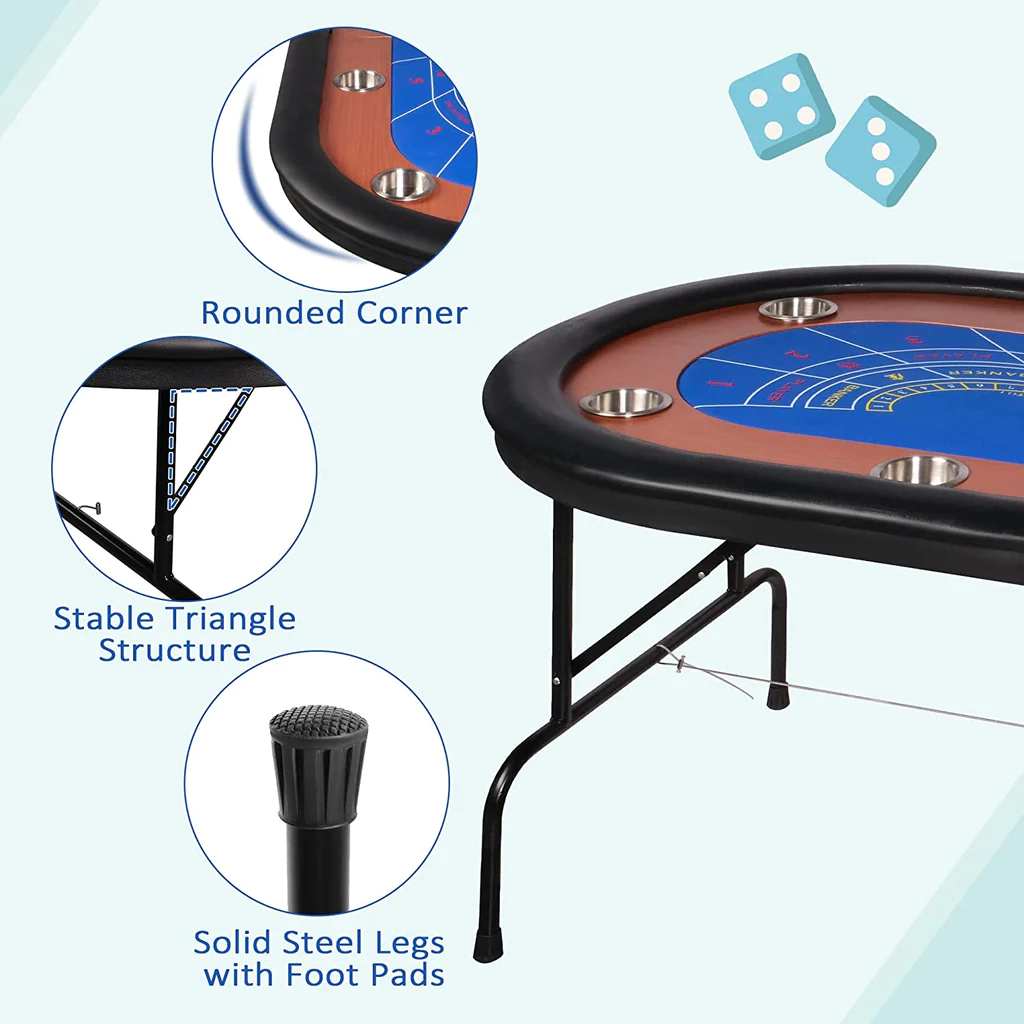 Foldable Poker Table w/Stainless Steel Cup Holder Casino Leisure Table