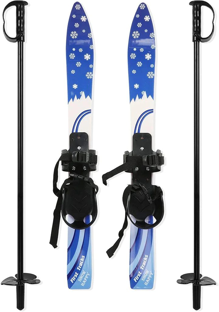 Kids Skis and Poles with Bindings for Age 2-4 Beginner Snow Skis 69cm, Blue