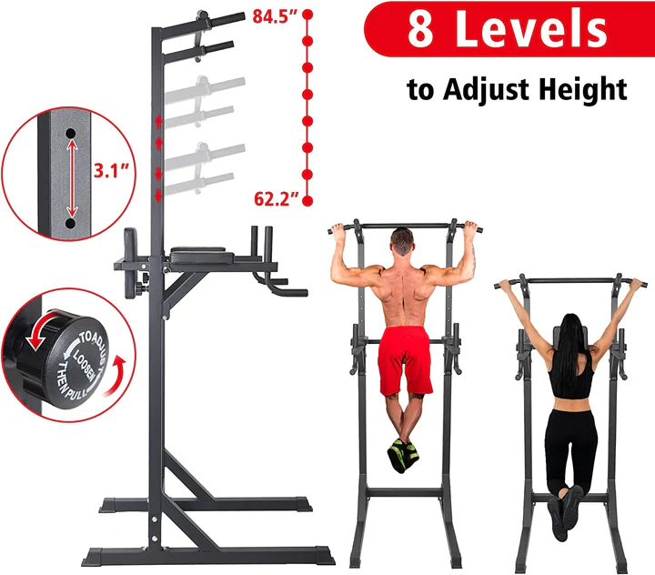 Adjustable Height 62.2  to 84.5  Strength Power Tower Dip Station