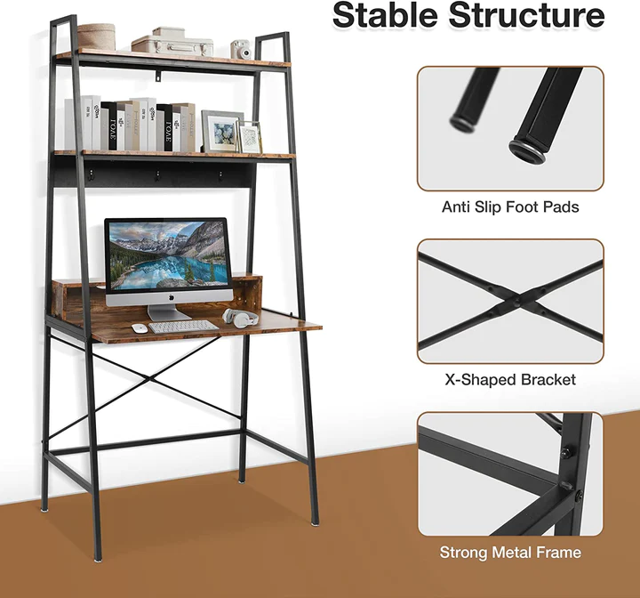 Computer Desk with Bookshelves 35.8" Office Desk Study Writing Gaming Table