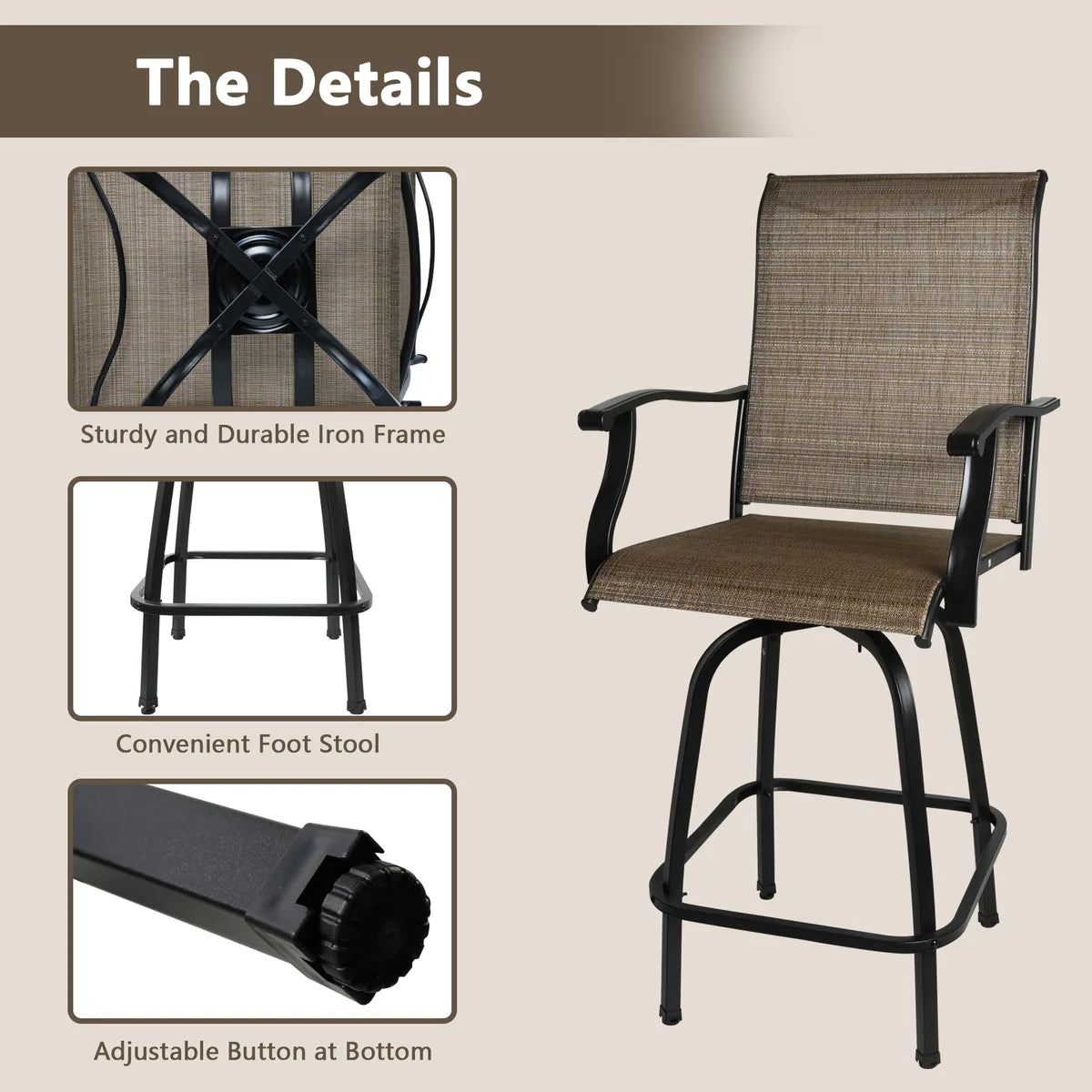 2 Sets of Outdoor Stools Braided Seats with Metal Legs