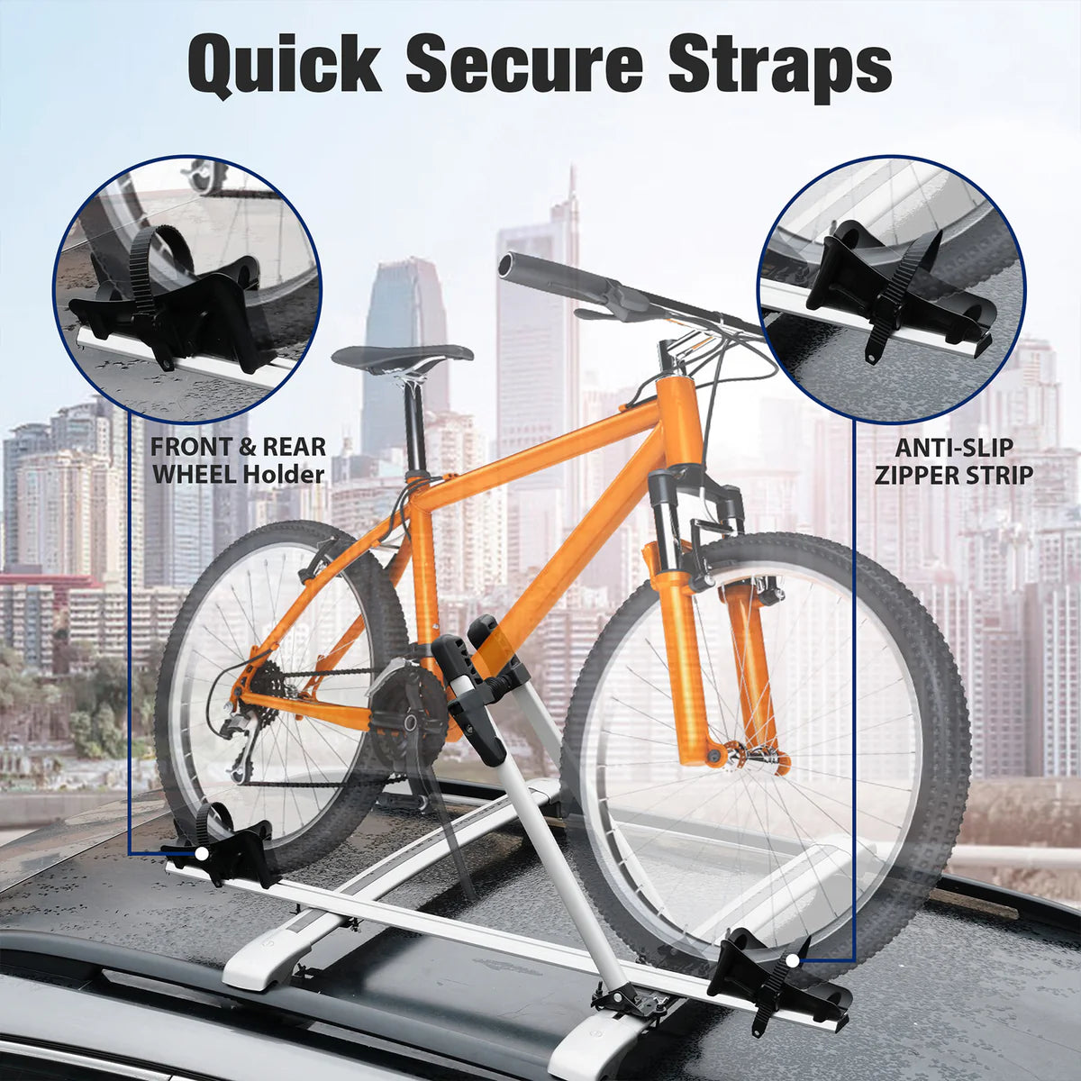 Upright Roof Mount Bike Rack Bicycle Carrier Universal Aluminum Bike Carrier with Safe Locking