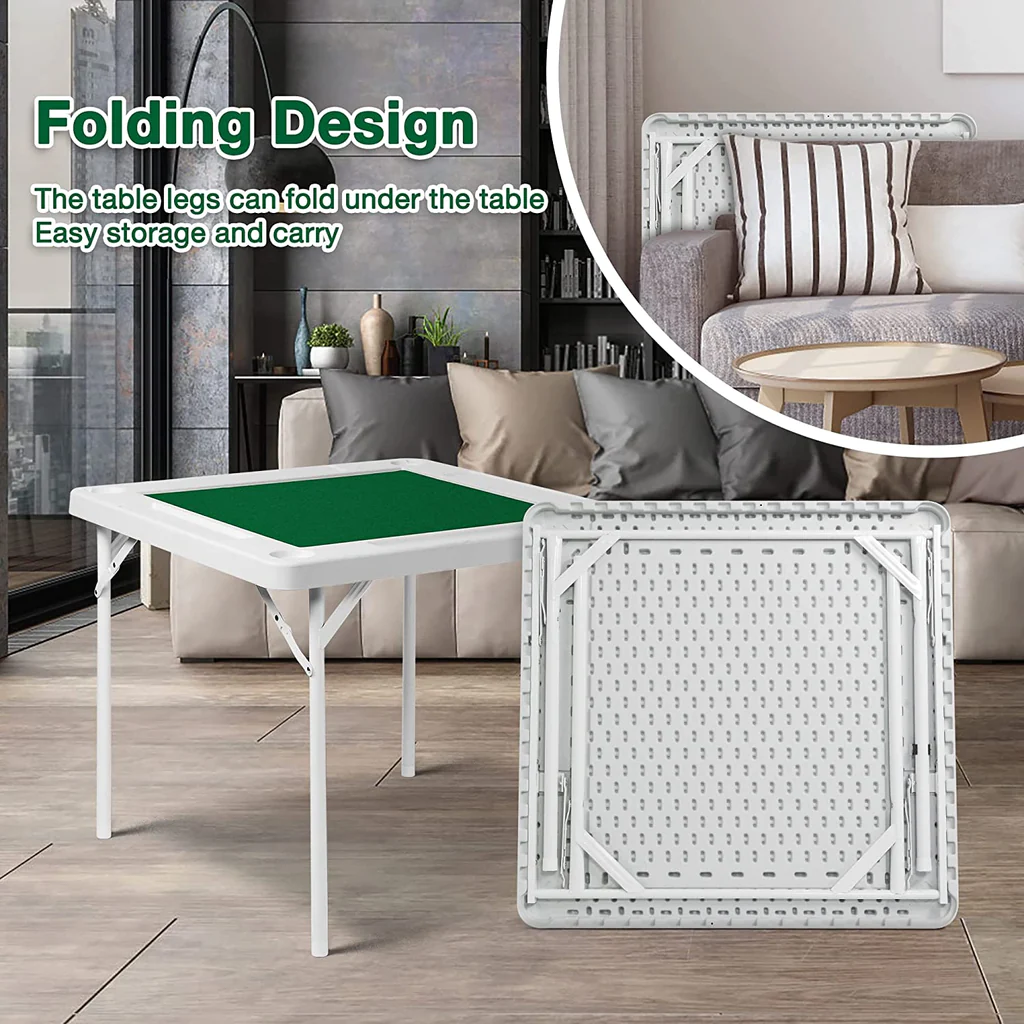 Folding Mahjong Table 35.4" Foldable Square 4 Player Card Poker Table | karmasfar.us