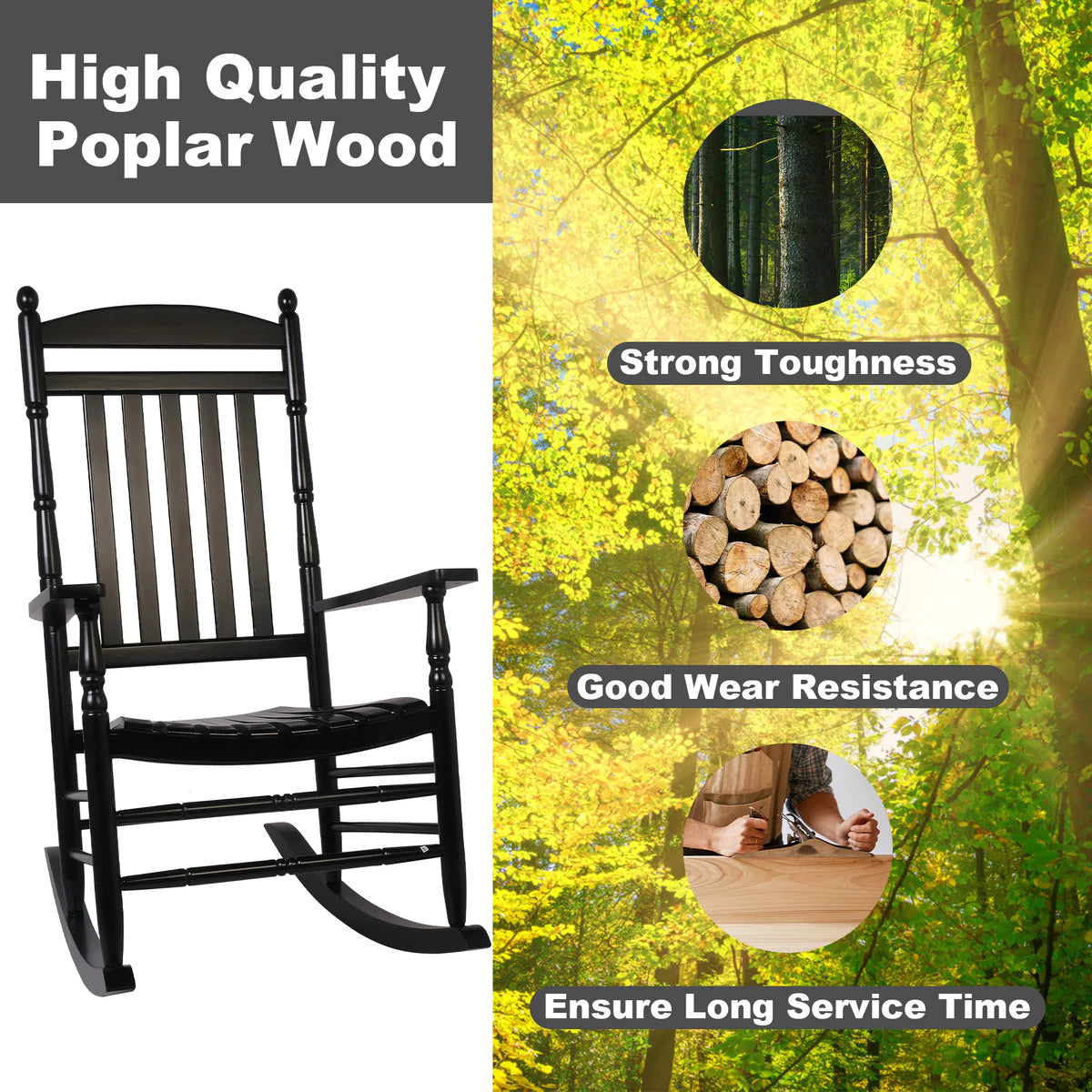 2 Sets of Outdoor Casual Wooden Rocking Chair with Armrests  High Back