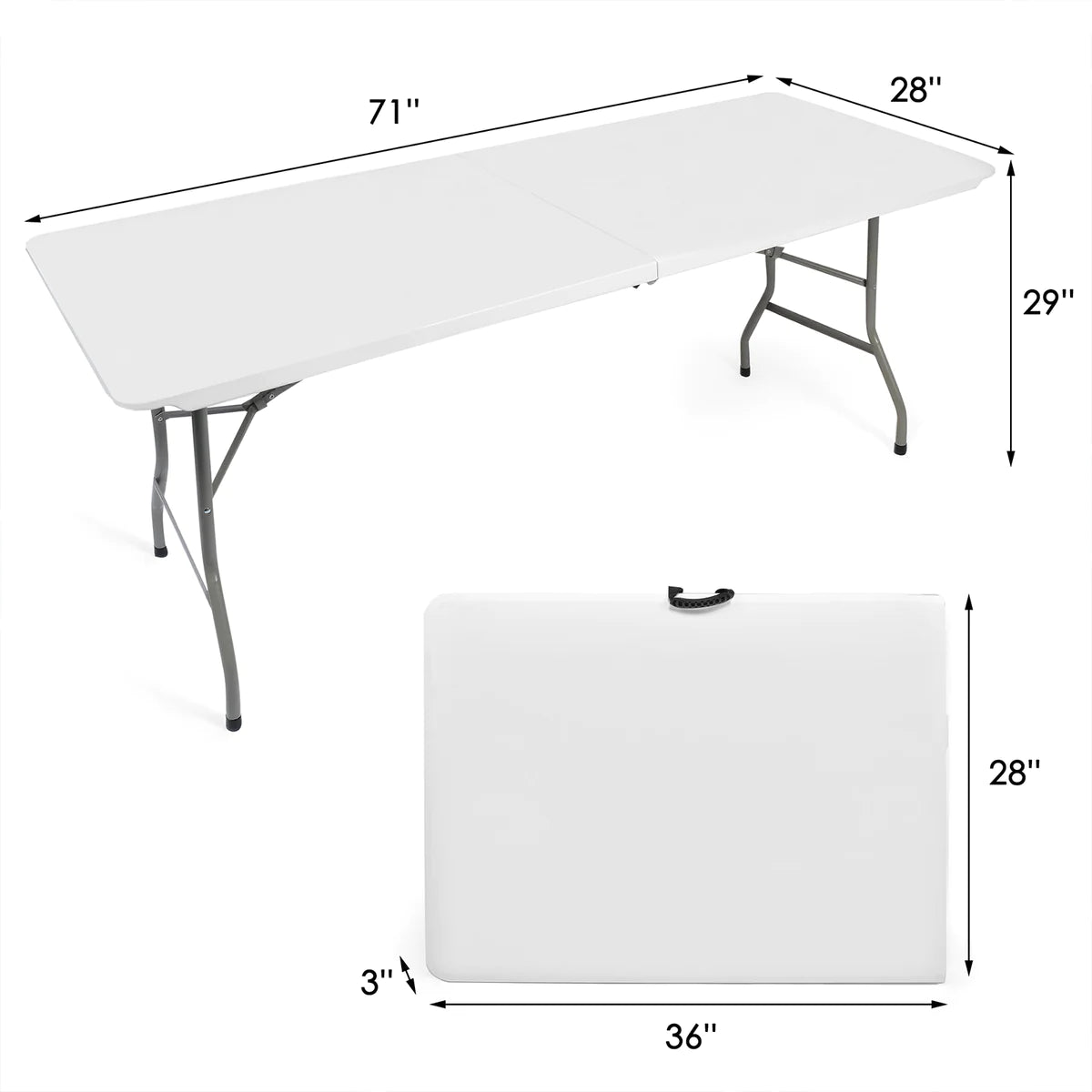 Plastic Tabletop Folding Portable Outdoor Picnic Table, Rectangle, White