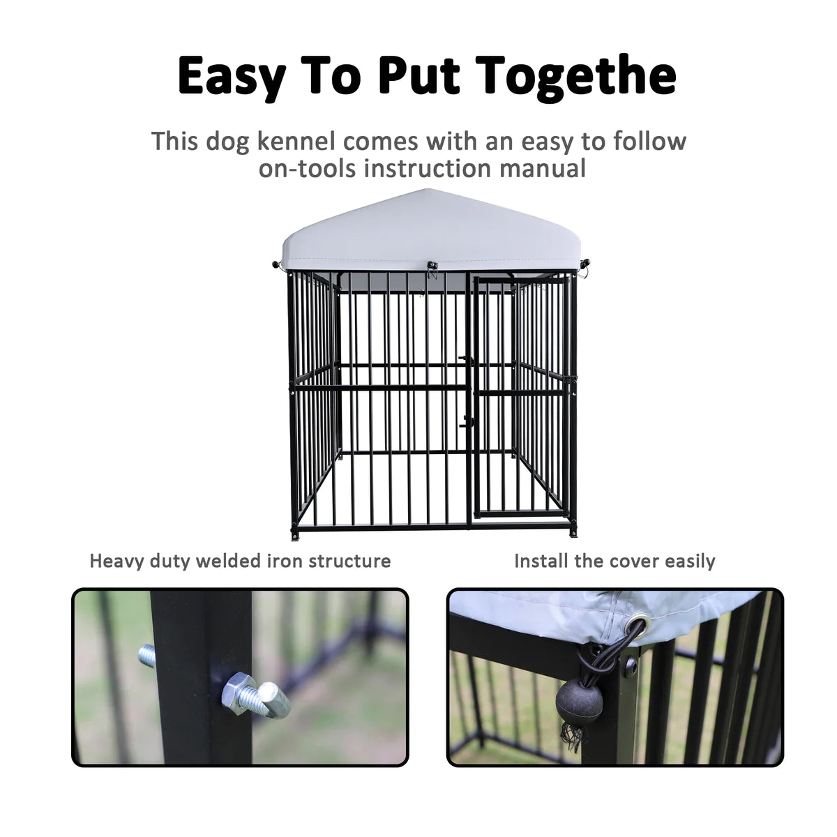 Multiple Size Outdoor Kennel Pet Playpen with Waterproof Cover and Secure Lock, Black