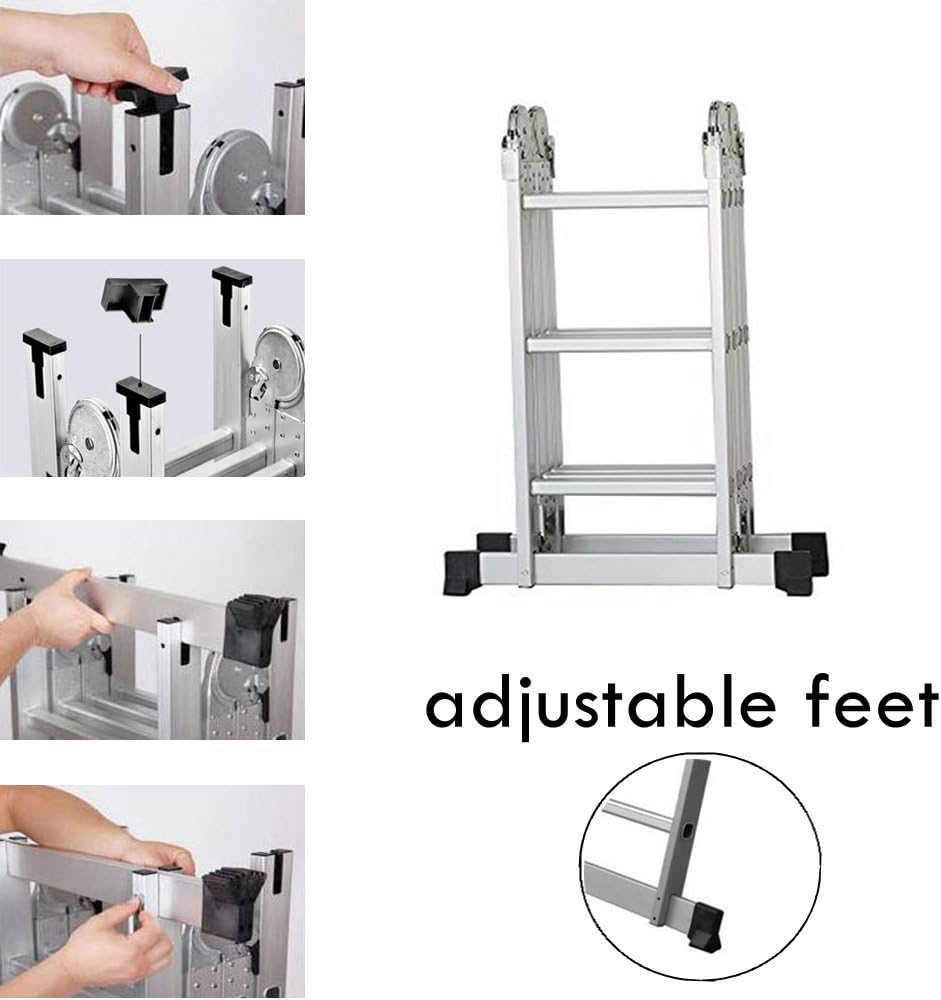 11.5 Feet Folding Multi-Ladder 12 Step Aluminum Extendable Ladder Scaffold Ladders, 330lbs Capacity