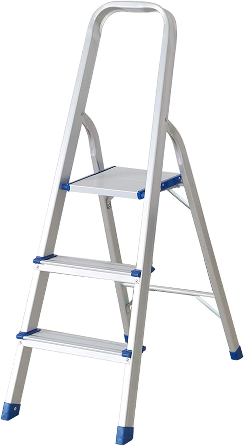 3 Step Non-Slip Aluminum Ladder Folding Platform Stool with 330 lbs Load Capacity Silver
