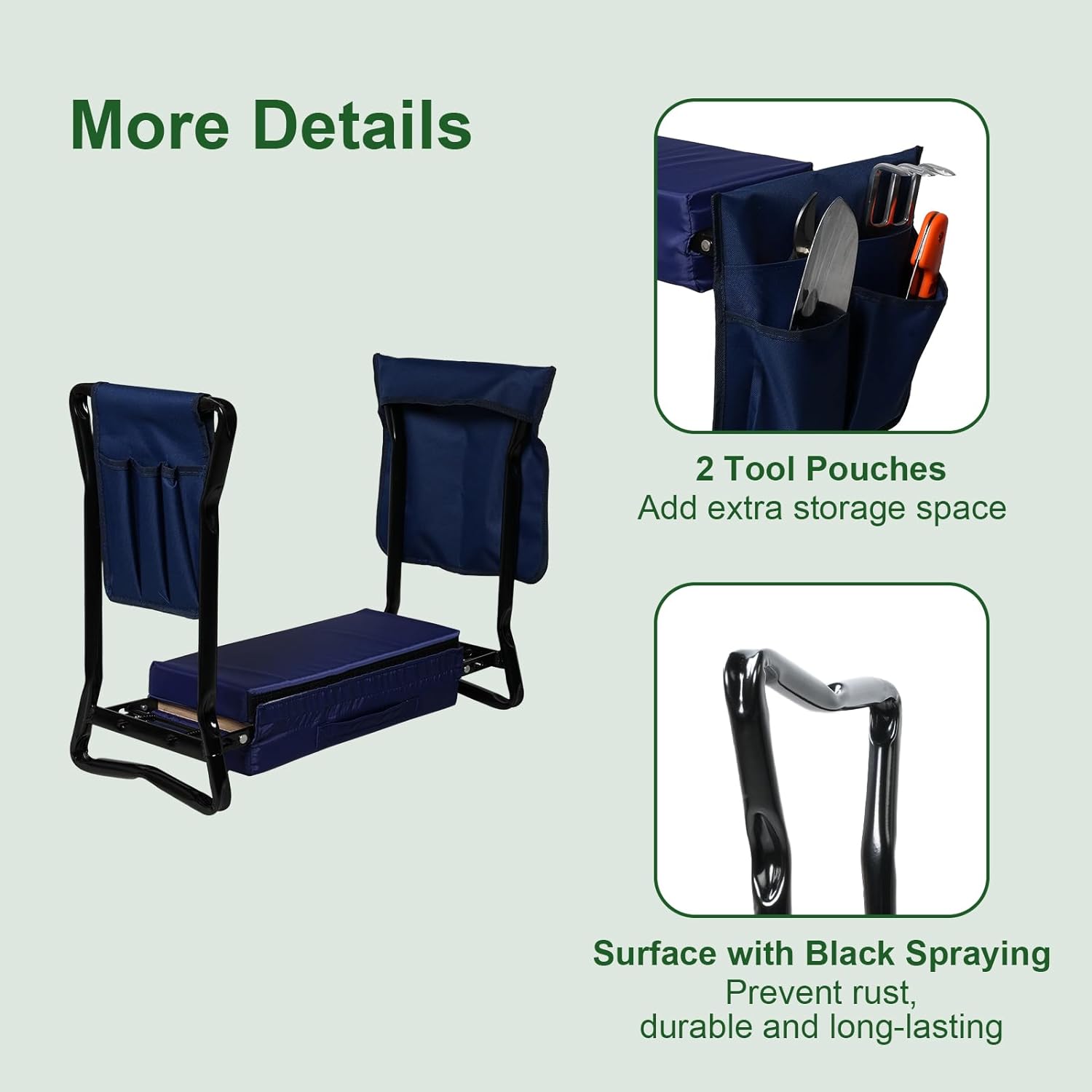 Garden Kneeler and Seat, Foldable Gardening Stool with 2 Tool Pouches and Kneeling Pad