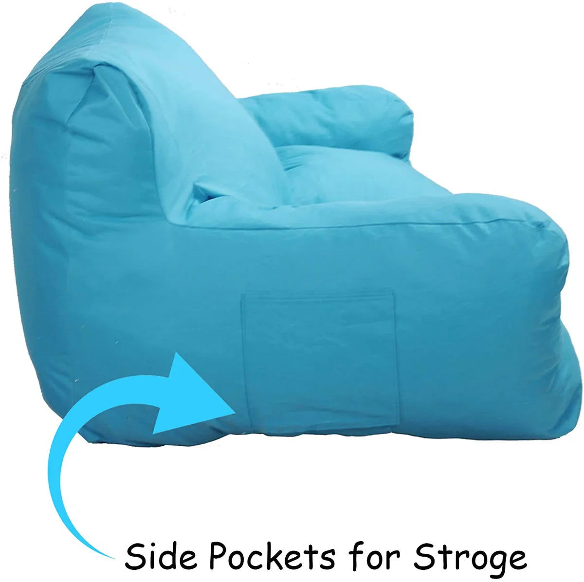 Blue Bean Bag Chair Kids Self-Inflated Sponge Stuffed Beanless Dorm Chair for Adults,Double Seats Sofa Lounger Couch Furniture for Indoor and Outdoor