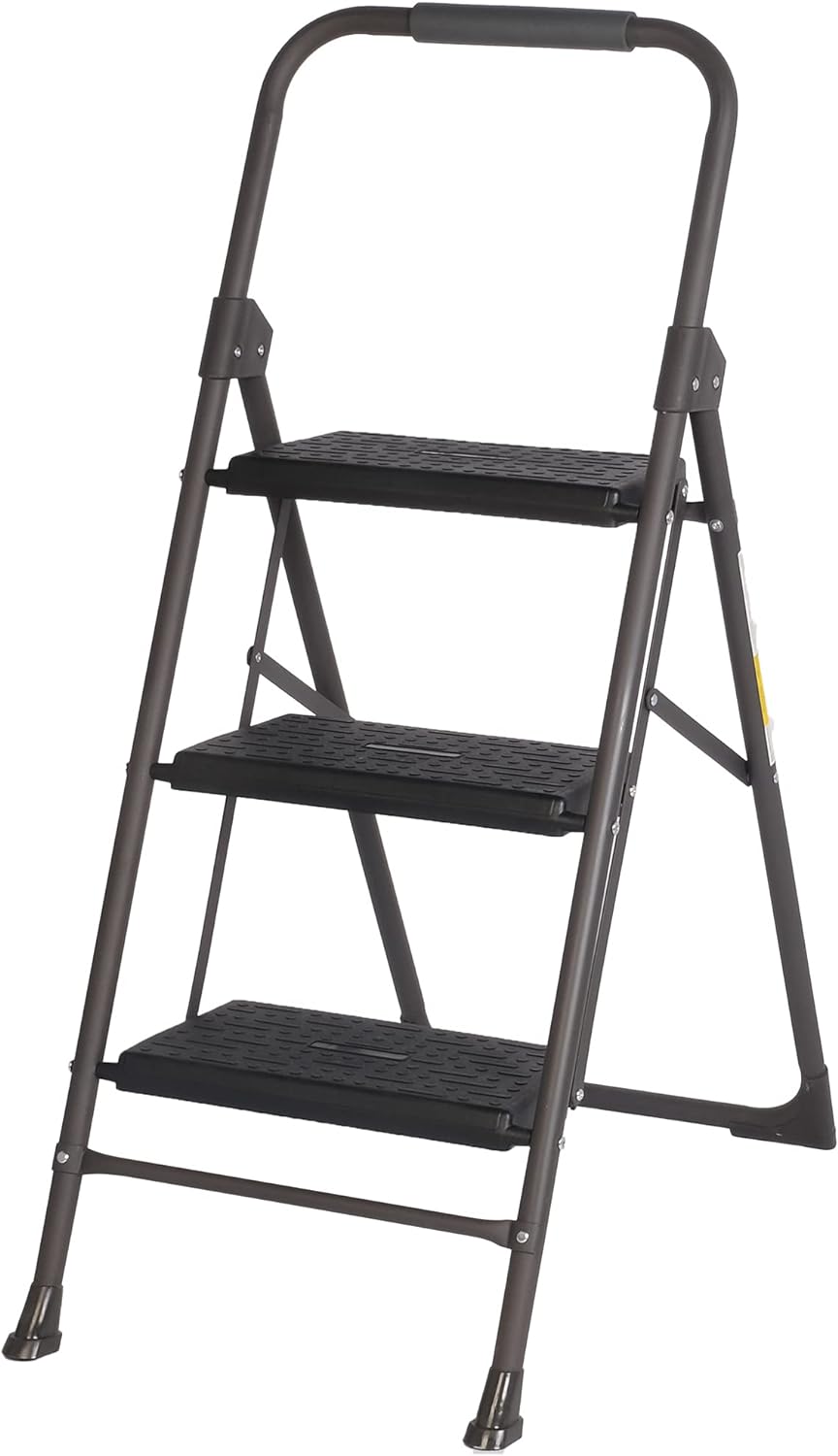 3 Step Ladder, Folding Step Stool for Adults with Handgrip Portable Lightweight Step Ladder