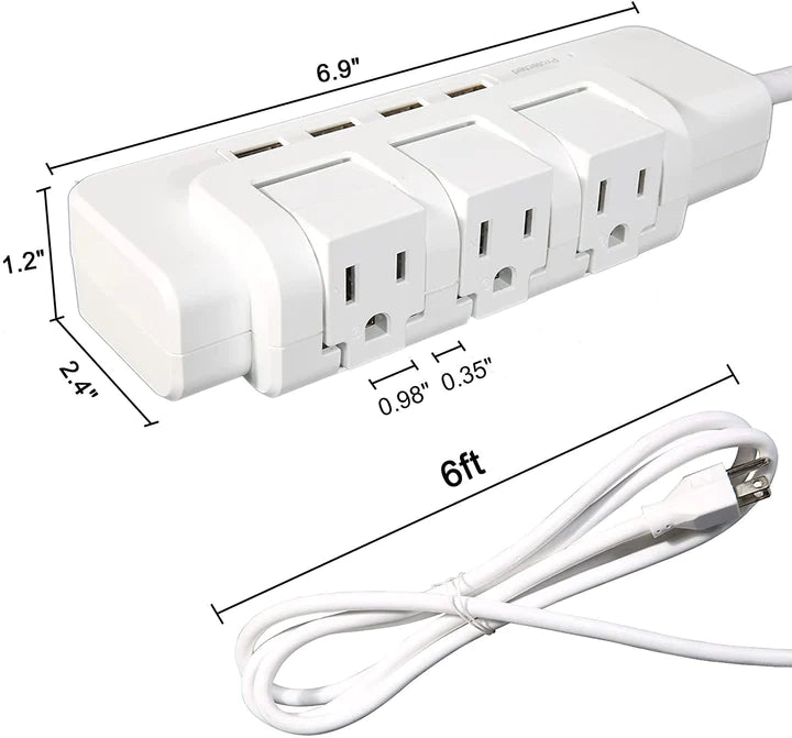 Rotating Power Strip Surge Protector 1020 Joules 3 Outlet Extender with 4 USB Ports and 6ft Heavy Duty Extension Cord | karmasfar.us