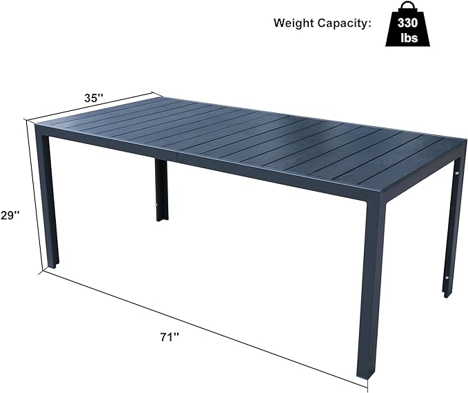 Outdoor Dining Table Metal Rectangular Table, Painted, Black