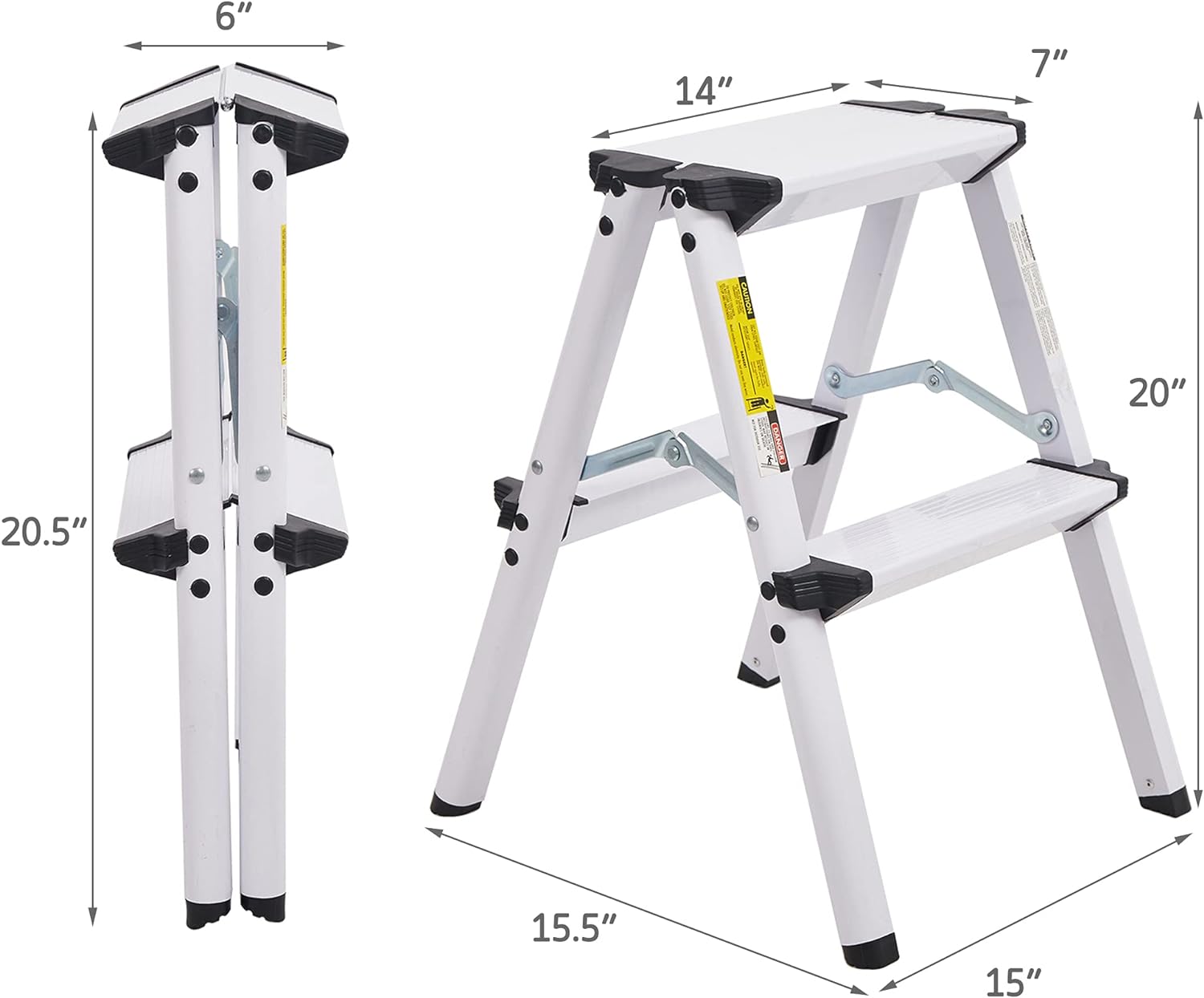Aluminum 2-Step Stool Folding Double Sided Step Ladder Anti-Slip Sturdy and Wide Pedal Ladder 250 lbs Capacity