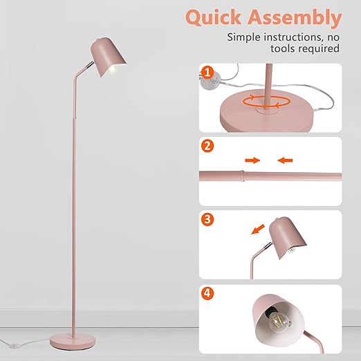 Modern Standing Floor Lamps with 8W LED Bulb, Foot Switch & Adjustable Head, Pink