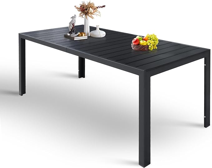 Outdoor Dining Table Metal Rectangular Table, Painted, Black