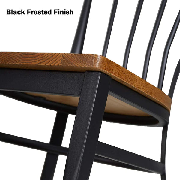 2 Set of  Dining Side Chairs Natural Wood Seat Iron Frame Kitchen Chairs, Comb Back Black