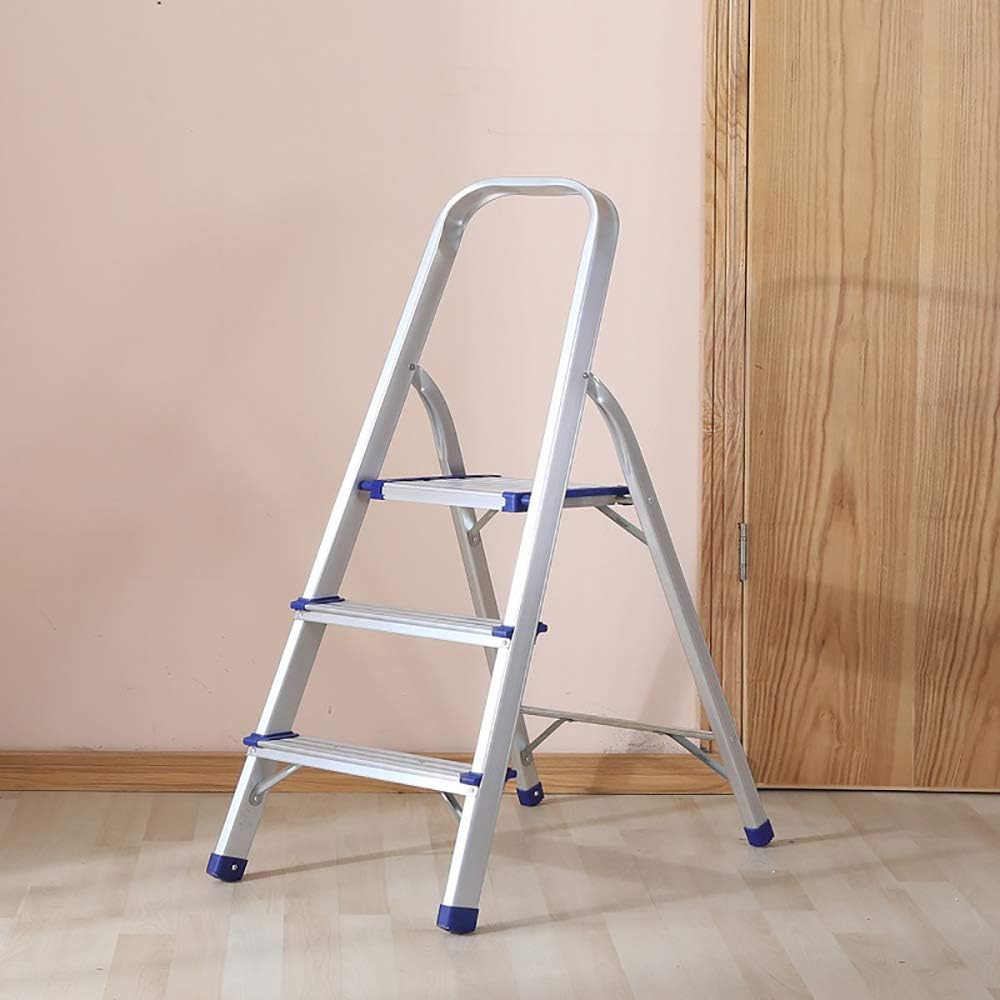 3 Step Non-Slip Aluminum Ladder Folding Platform Stool with 330 lbs Load Capacity Silver