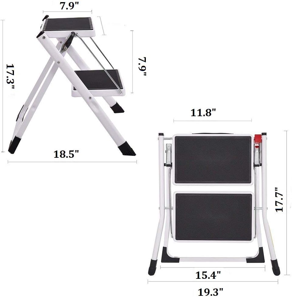 2 Step Stool Mini 2 Step Ladders with Handle Anti-Slip Wide Pedal 330 lbs Capacity