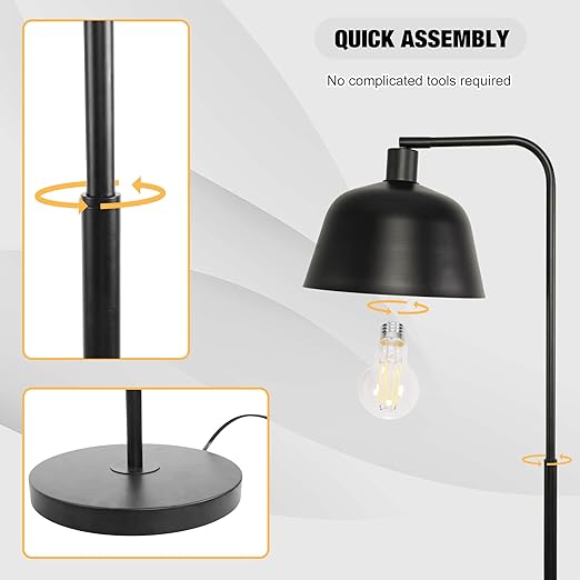 Modern Standing Floor Lamps with 8W LED Bulb, Foot Switch & Adjustable Head, Black